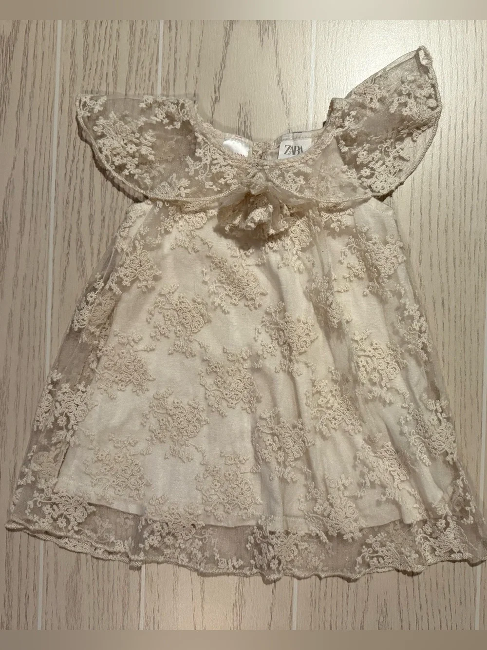 ZARA Baby Girl Lace Dress 12-18M Ivory Embroidered Peter Pan Collar Party